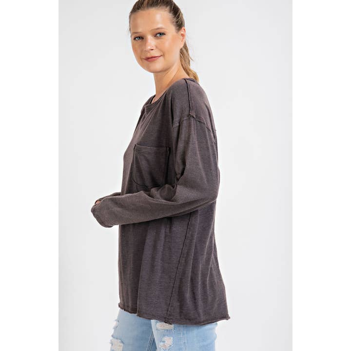 Rae Mode - Wholesale Tunic - Women's - MINERAL WASHED ROUND NECKLINE LONG SLEEVES TOP23