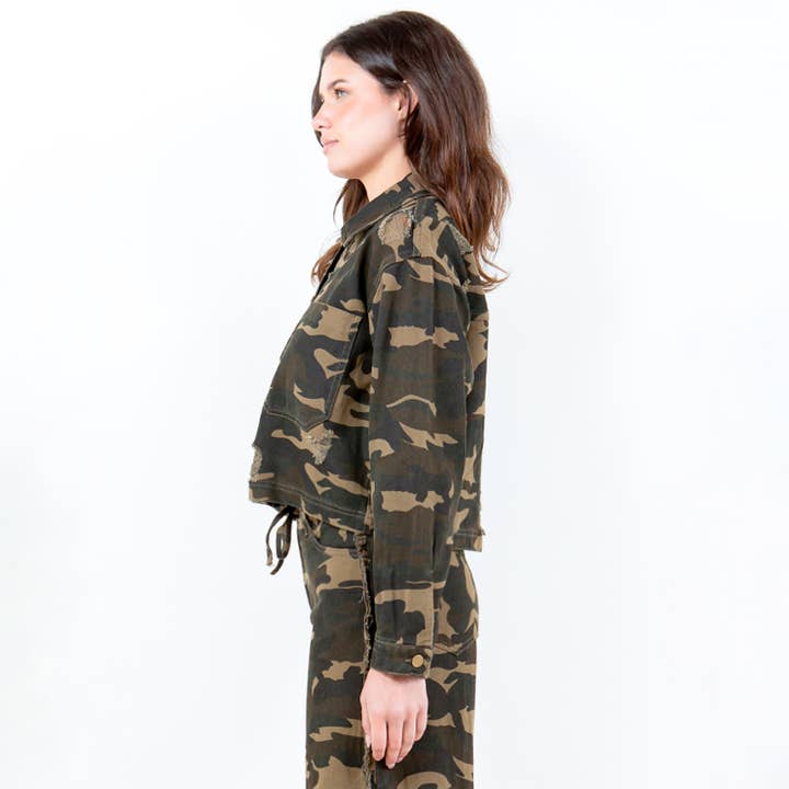GREEN CAMO CAMOUFLAGE DISTRESSED CROPPED JACKET-RJK30777CM for wholesale on Faire1