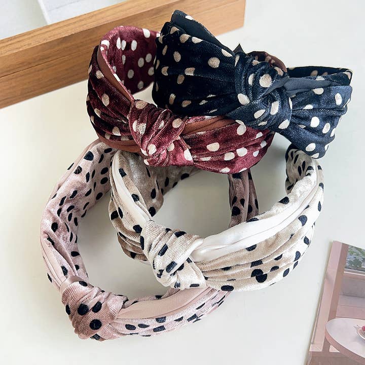 Velvet Polka Dot Knot Headband for wholesale by Adorro