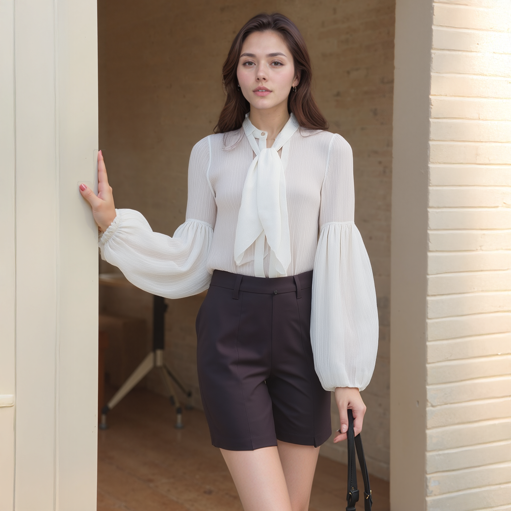 Robin K - Venta al por mayor Blusa - Mujer - Top tejido con corbata de mujer7