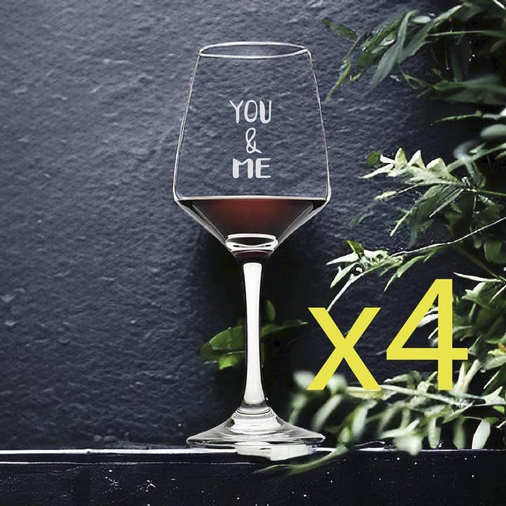 You and Me 12oz Premium Wine Glasses x4 Love Gift for wholesale by Texan Customs