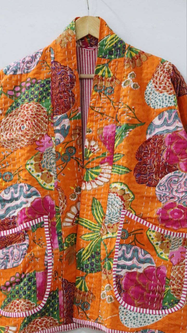 bhavnas boutique - Wholesale Jacket - Women's - Fruit Print Kantha Robe Kantha Jacket Handmade Kantha Coat1