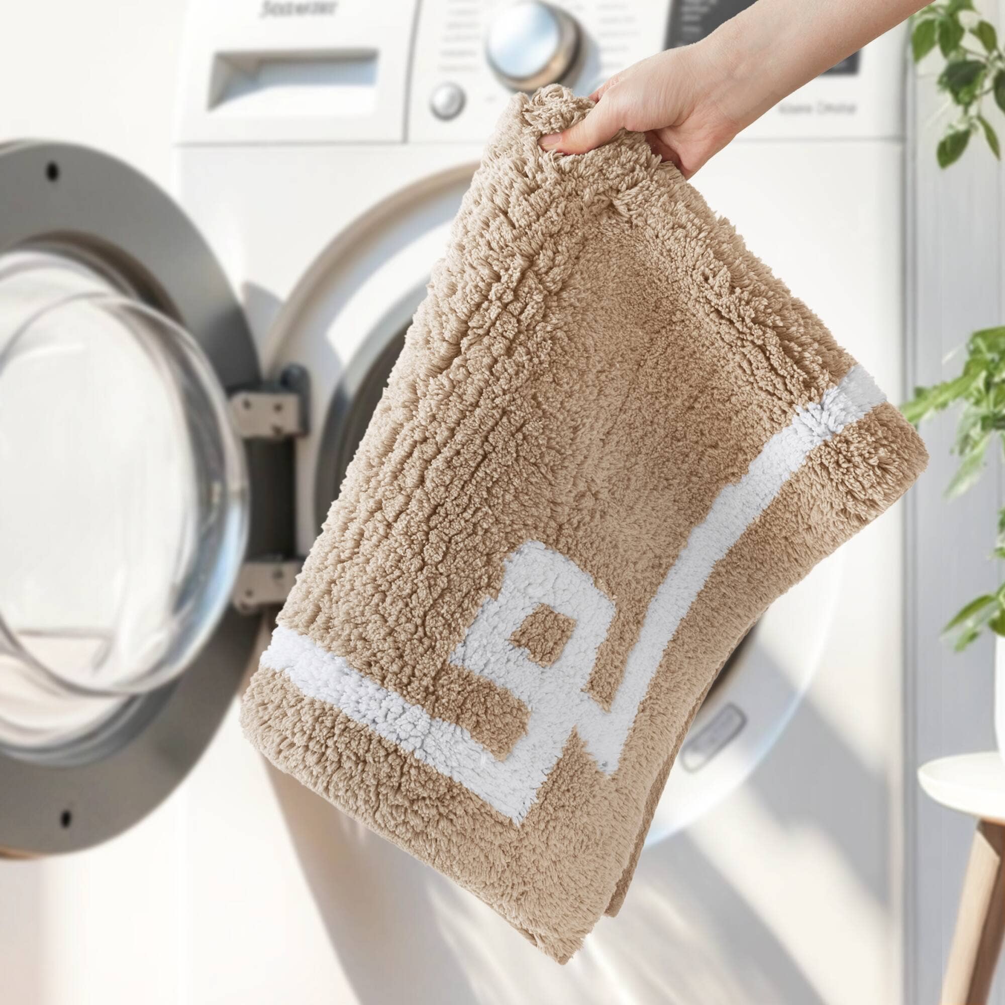 Olliix - Wholesale Bath Mat - High Pile Bordered Bathroom Rug, Taupe7