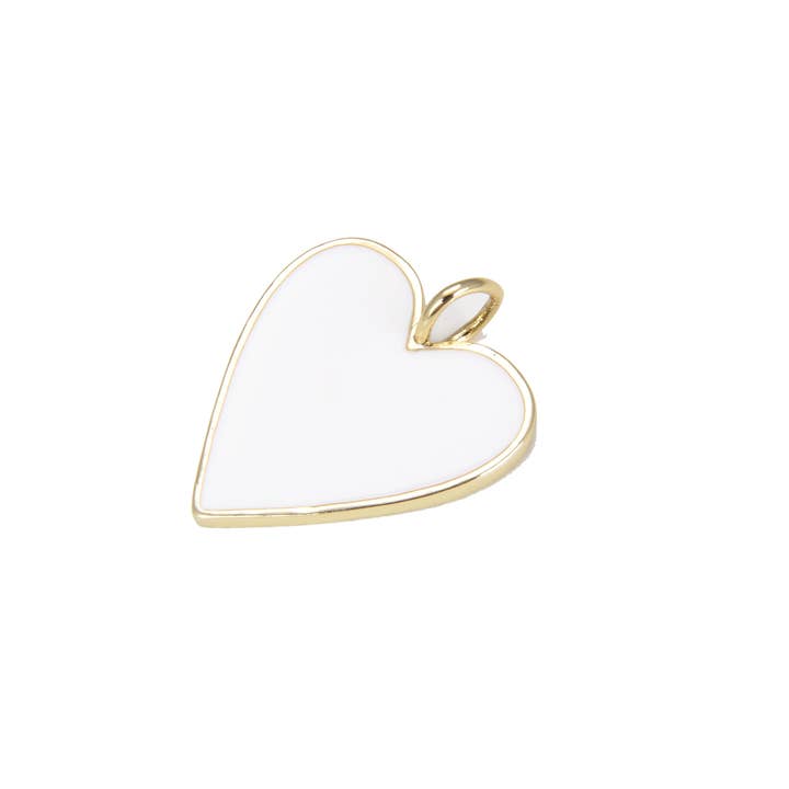 Beads Creation - Wholesale Individual Charm/Pendant - White Enamel Heart Charm Pendant in Gold Filled, CP644
