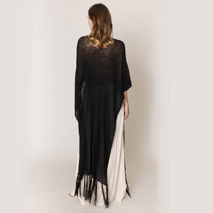 Fashion City - Venta al por mayor Kimono - Mujer - Cárdigan largo de punto con flecos y forro tipo kimono4