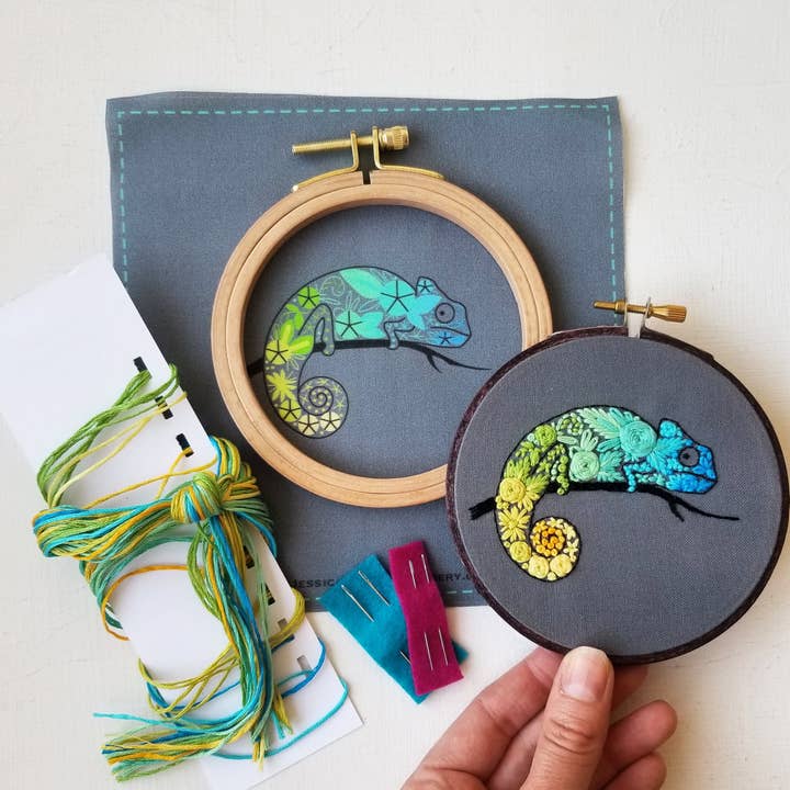 Jessica Long Embroidery - Wholesale Embroidery/Cross Stitch Supplies - Chameleon Beginner Needlepoint Kit4