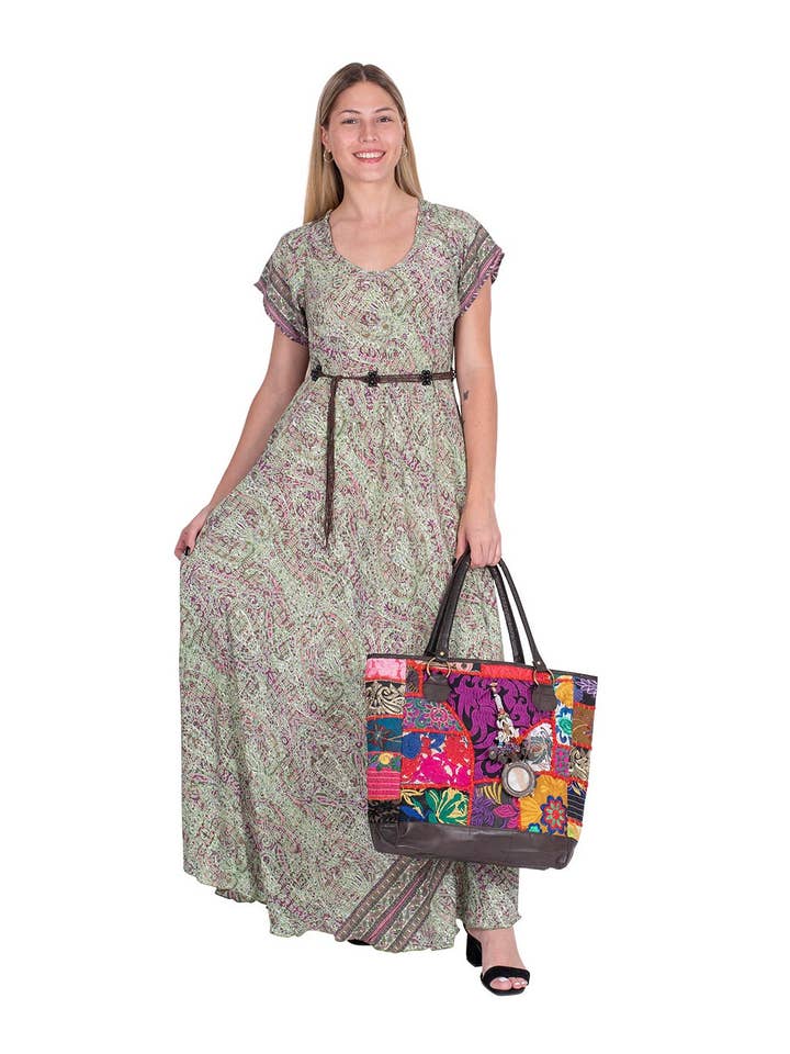 Long Dress with Sleeves Plus Size Green for wholesale by Kimago Look