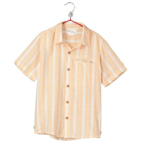 Smart short sleeved shirt in peach stripe for wholesale by Poppet & Fox