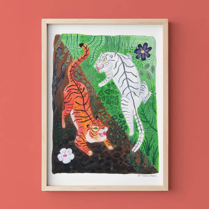 Yin and Yang inspired Playful Tigers hand painted Art Print for wholesale by Fernandes Makes