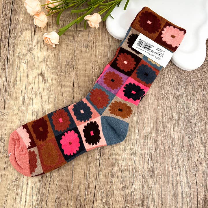 Calzini a metà polpaccio a quadri con motivo floreale vintage per la vendita all'ingrosso da parte di mildstyles