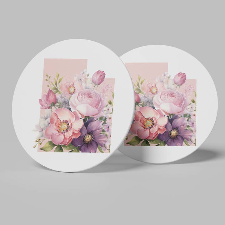 Ensemble de sous-verres fleurs de printemps de l'Utah | Série Quatre Saisons pour la vente par Paperfinch Design