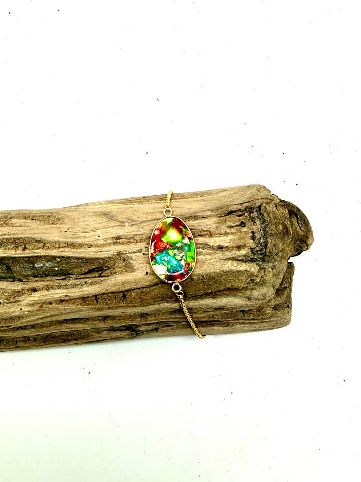 Bracelet Drawstring Imperial Jasper Stone Antique Gold for wholesale by Rant & Rave Classic