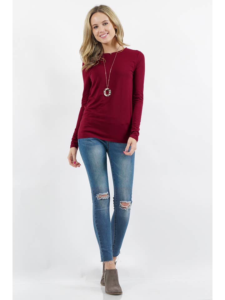 42POPS - Wholesale T-Shirt - Women's - ._ SI-24905 BRUSHED MICROFIBER LONG SLEEVE ROUND NECK TEE