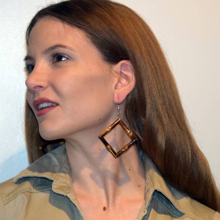 Bamboo earrings square for wholesale by Bamboo54