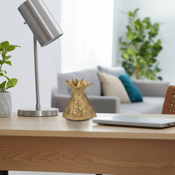 Sagebrook Home - Wholesale Decorative Figurine - Figurine - Gold Metal Modern Textured Money Bag, 7 in.1