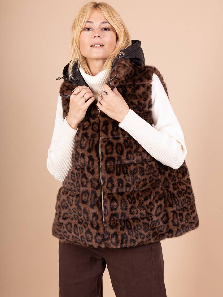 Gilet Fausse Fourrure à Capuche Doudoune Ajustable pour la vente par L'Emotion