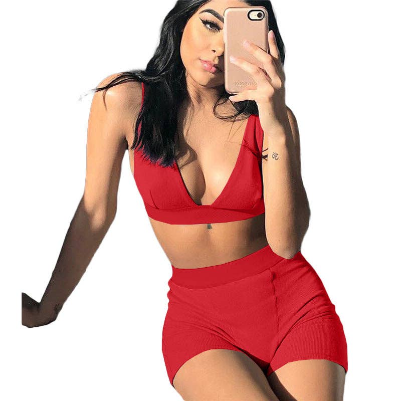 MB Fashion Wholesale - Vente Ensemble de vêtements d'intérieur – femme - Ensemble bralette côtelée et short de motard MB FASHION 2421T11