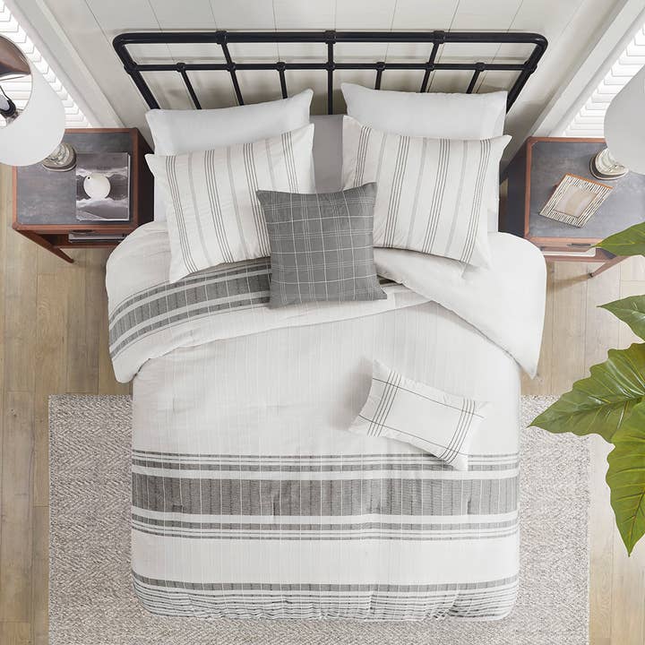 Olliix - Wholesale Bedding Set - Modern Farmhouse Comforter/Duvet Cover Set, White Grey