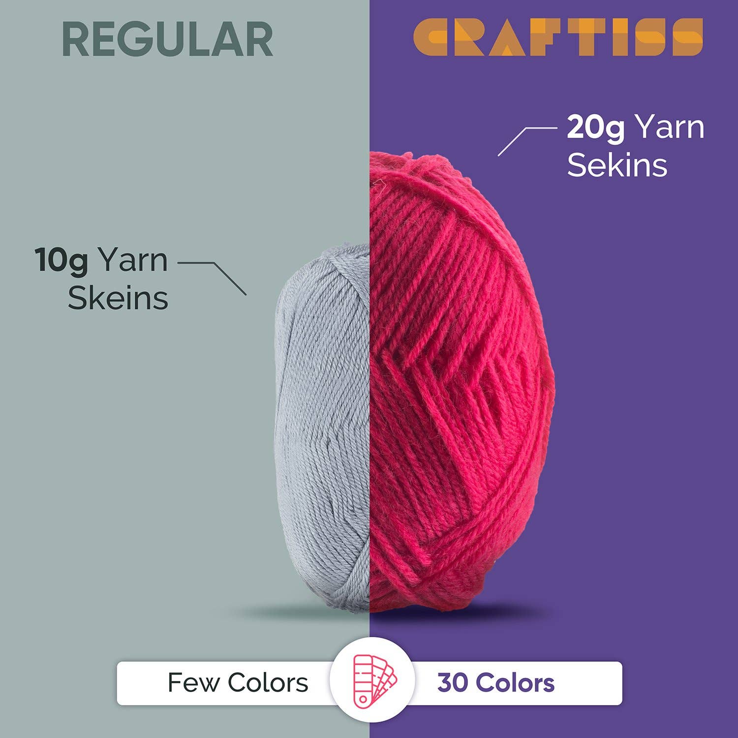 CRAFTISS LLC - Wholesale Yarn - 30x20g Acrylic Yarn Skeins Set - Bulk Yarn Kit - 1300 Yards1