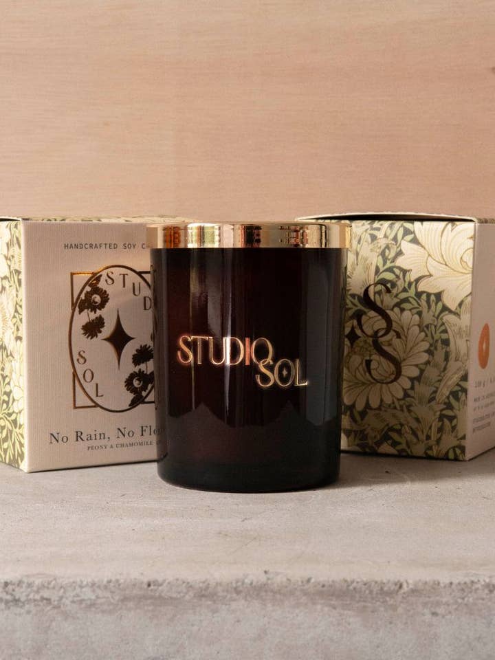 No Rain, No Flowers Candle | Peony + Chamomile for wholesale by Studio Sol Store