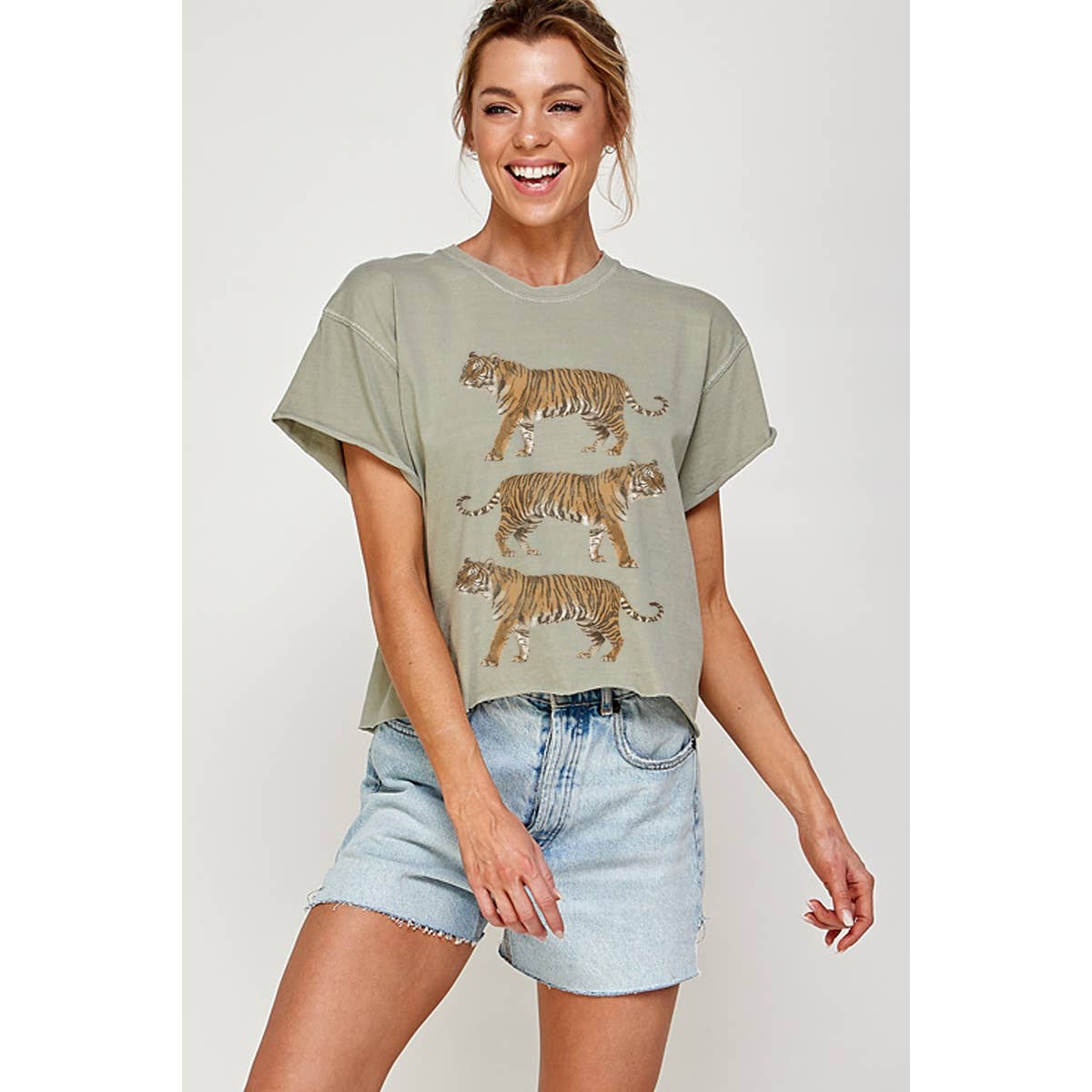 Illustrated Society - Vente T-shirt sérigraphié – femme - HAUT COURT VINTAGE À MOTIF TIGERS3