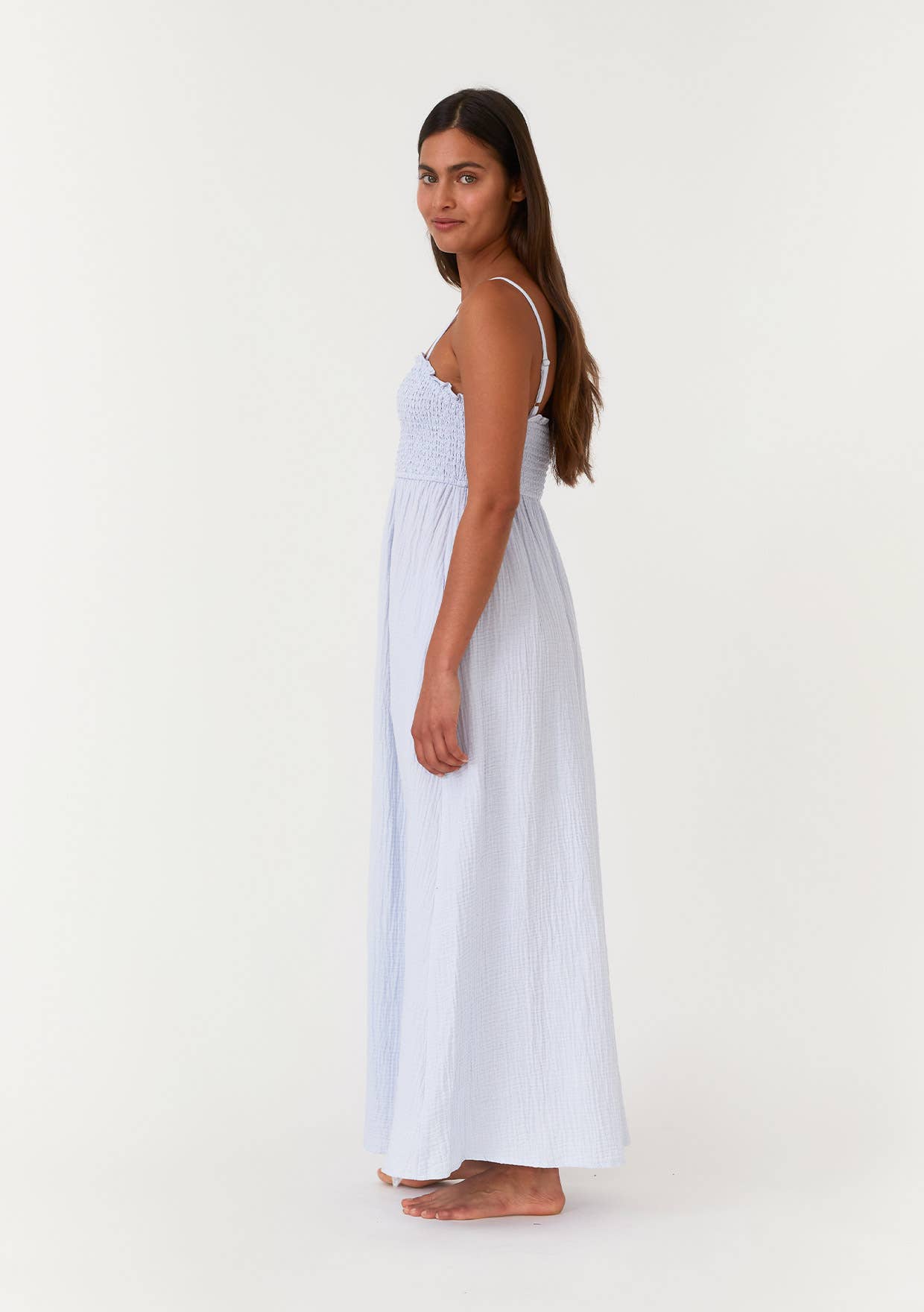 Lovestitch - Vente Robe – femme - Robe longue smockée sans manches en coton4