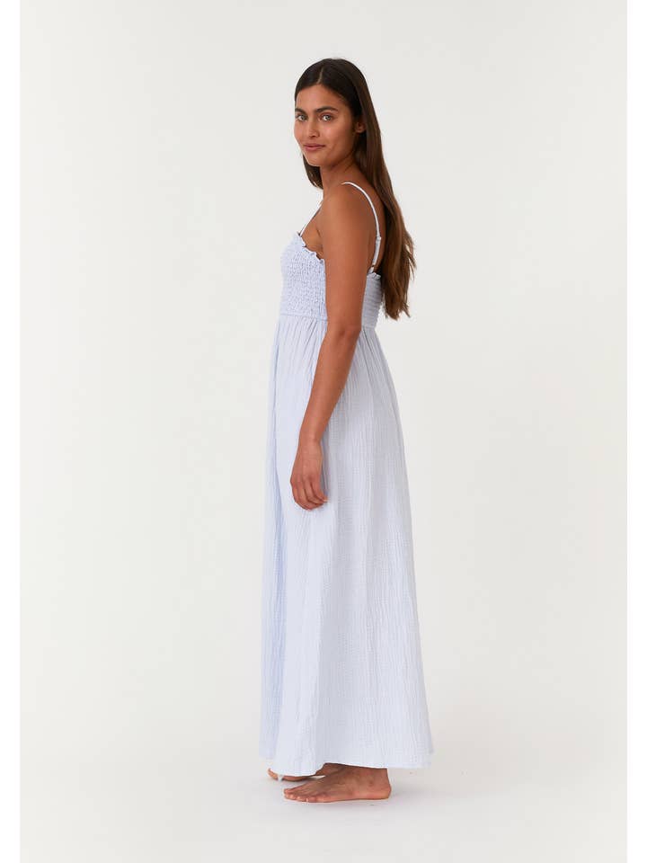 Lovestitch - Vente Robe – femme - Robe longue smockée sans manches en coton4