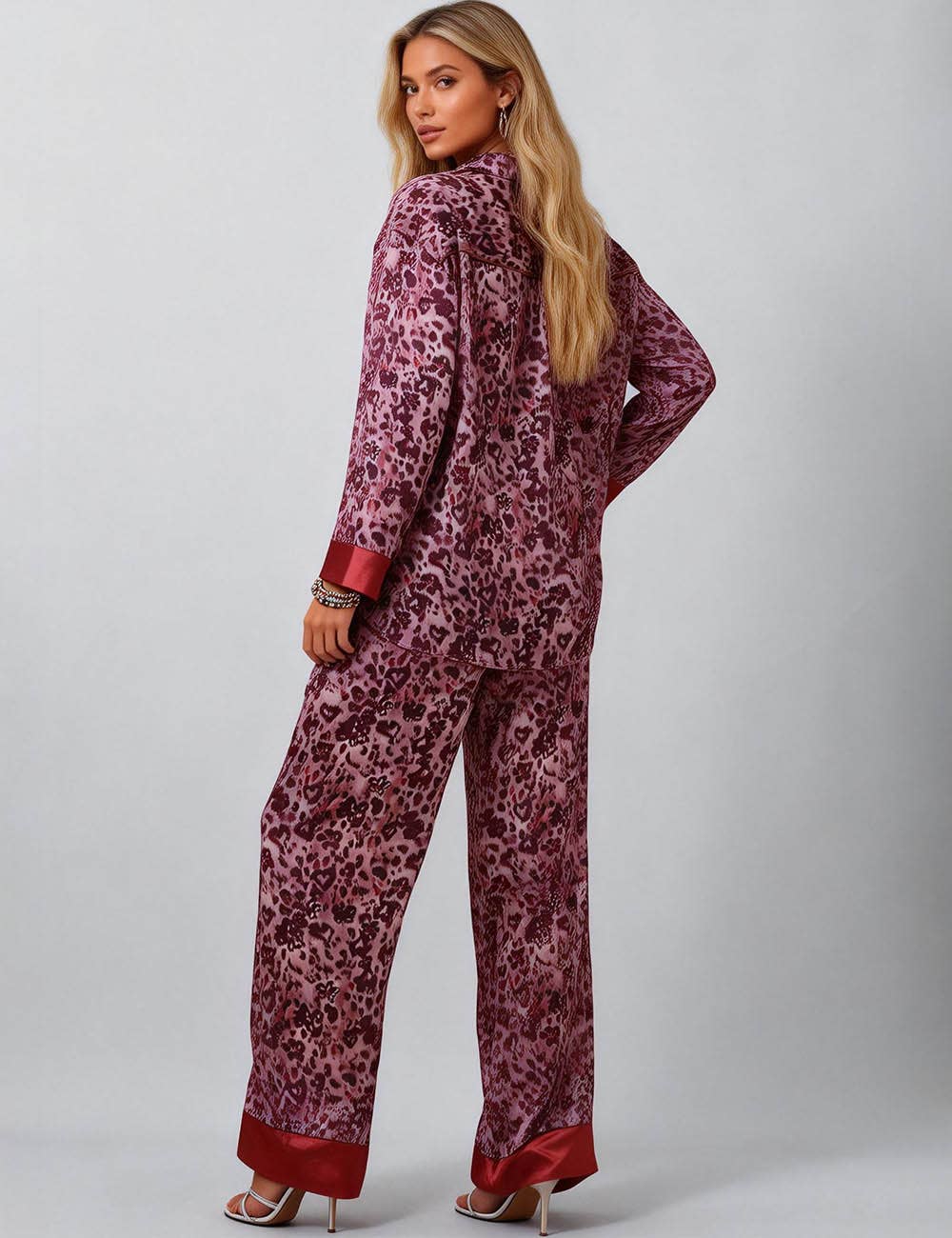 Ladies Leopard Button Closure Top & Pants Lounge Set SKST5KC1803 for wholesale on Faire4