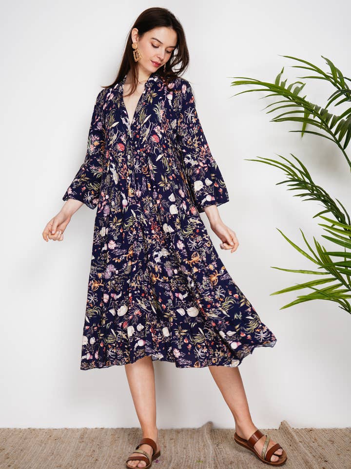 NOELINE - Wholesale Dress - Women's - Printed midi dress 10614V-01