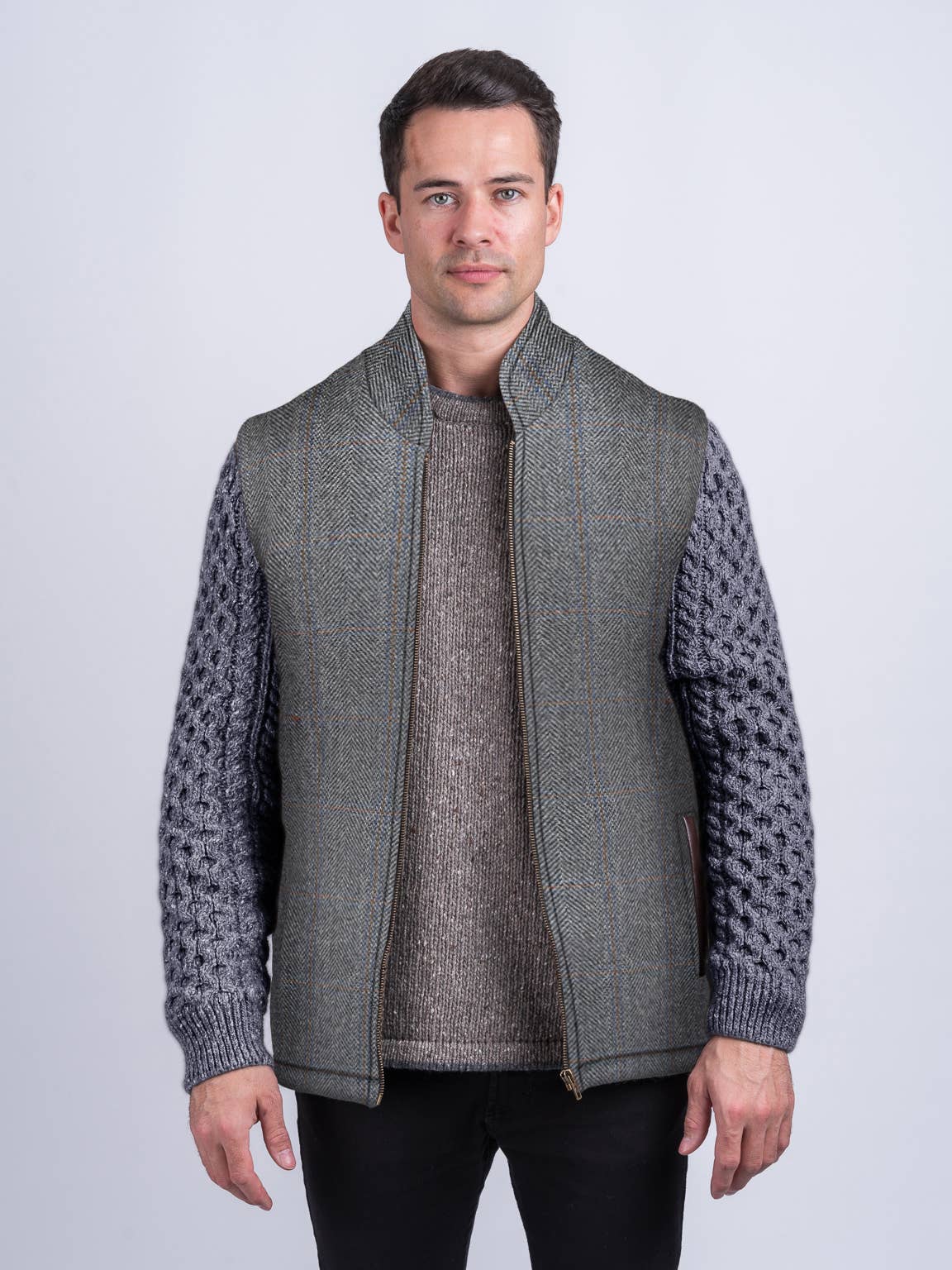 Grey Hunting Shackleton Jacket Navy Marl Cable Knit Sleeve for wholesale on Faire1