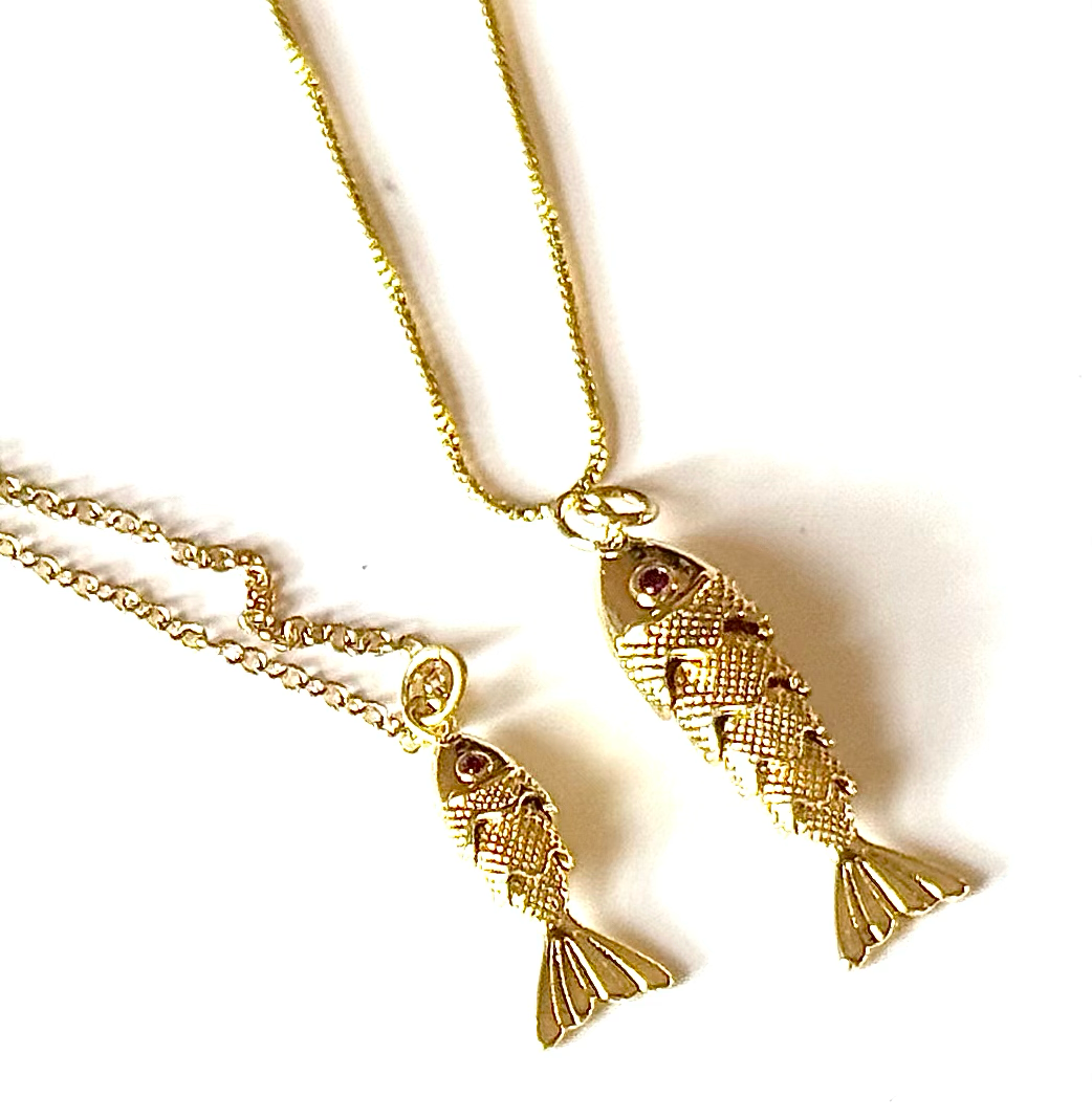 HoopLa - Wholesale Pendant/Charm Necklace - Lure- 14K Gold Steel Articulated Portuguese Fish Necklace 11