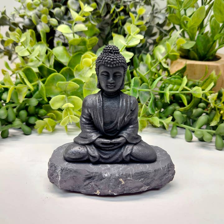 Meraki Gemstones - Wholesale Decorative Figurine - Shungite Figurine Buddha (3.5x3x2 Inches) (EMF Protection)