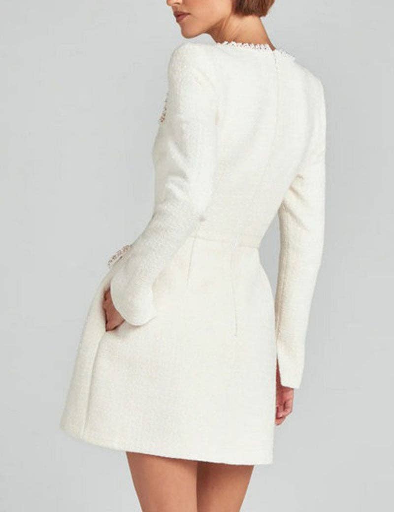 Dipped Shop – wholesale Dress – Women's – U-Neck Elegant Pearl Tweed Mini Dress DP25E6741