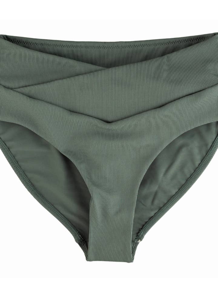 Ribbet mørkegrønne mid-rise krydsfront-bunde for engroshandel hos Current Tyed Clothing