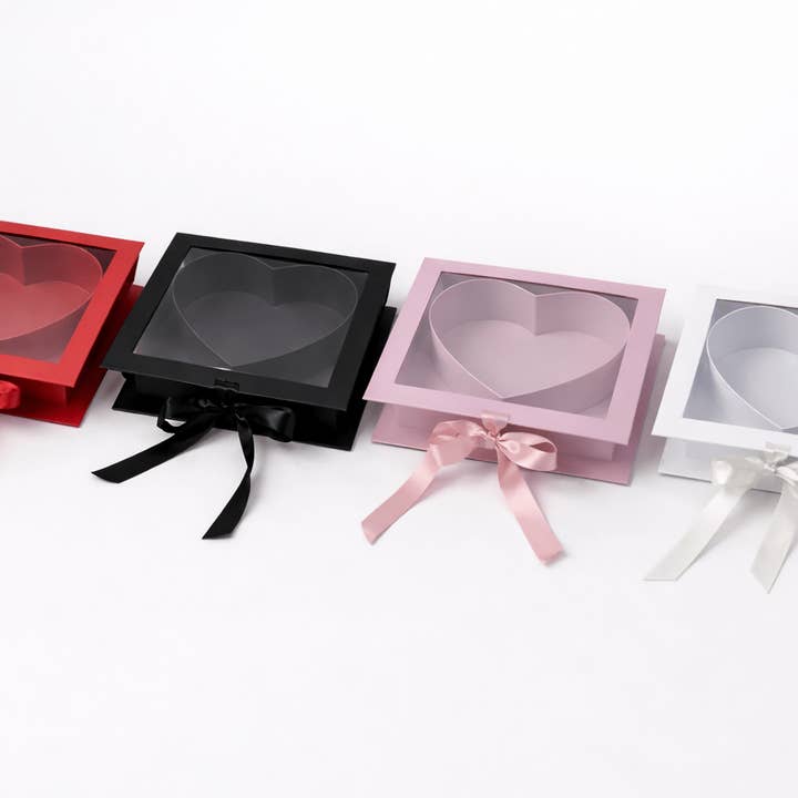 Square Window Heart Insert Flower Gift Box with Ribbon for wholesale by Elegant Design Supply