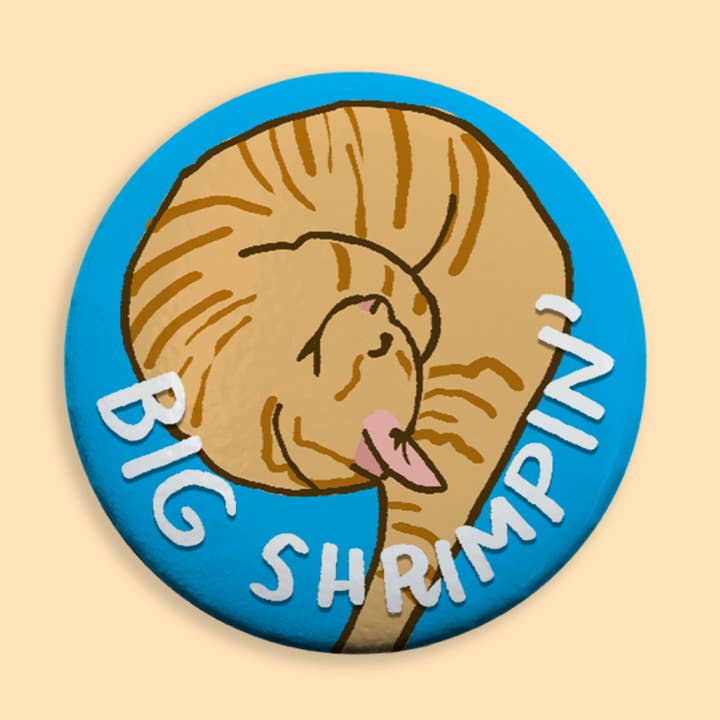 Cat Shrimp Pinback Button for wholesale by Kestrop Studio