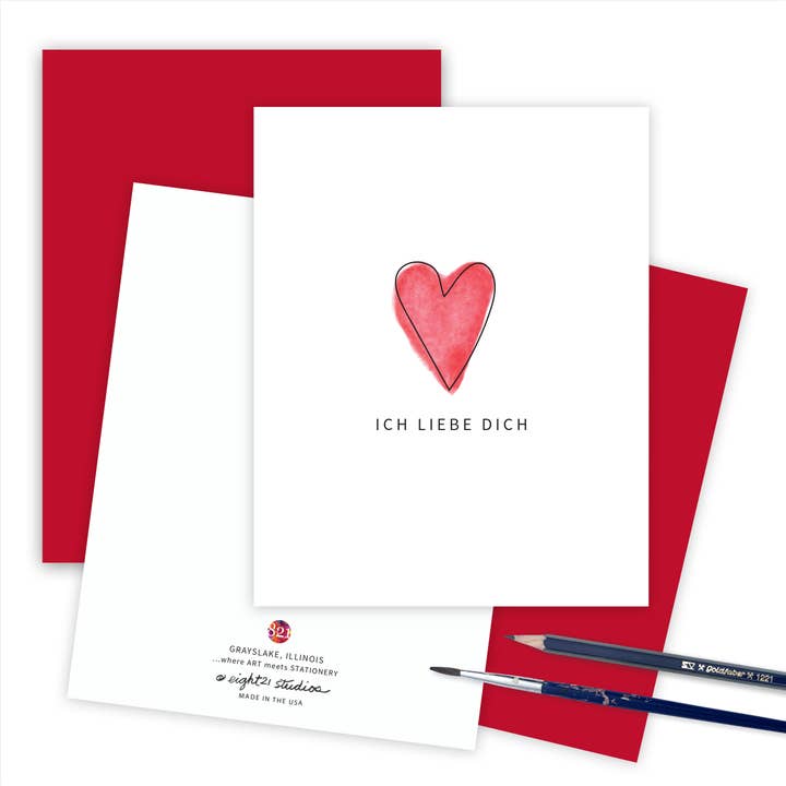 Eight21 Studios + Unique Greeting Cards, Art and Stationery - Wholesale Love Card - I Love You in German Greeting Card