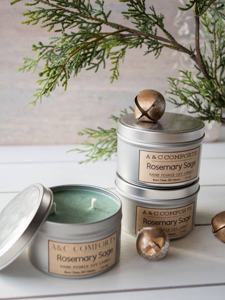 Rosemary & Sage Candle | Cotton Wick | Soy Wax | 7.5 0z for wholesale by A & C Comforts