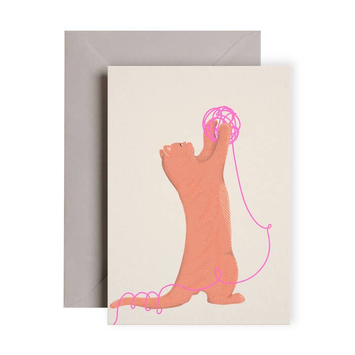 Ginger Cat Yarn Neon Pink | Verjaardagskaart | Vriendschapskaart voor wholesale door I am Roxanne