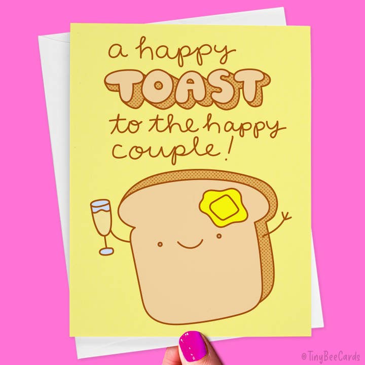 Niedliche Hochzeits- oder Verlobungskarte "Fröhlicher Toast" für den Großhandel von Tiny Bee Cards