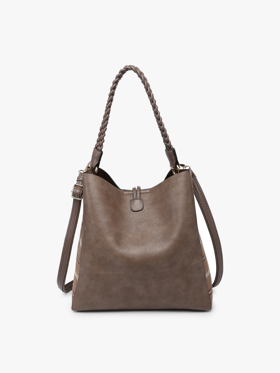 Rust Cream M2175PLD Dina Plaid Contrast Tote w/ Tassel for wholesale on Faire2