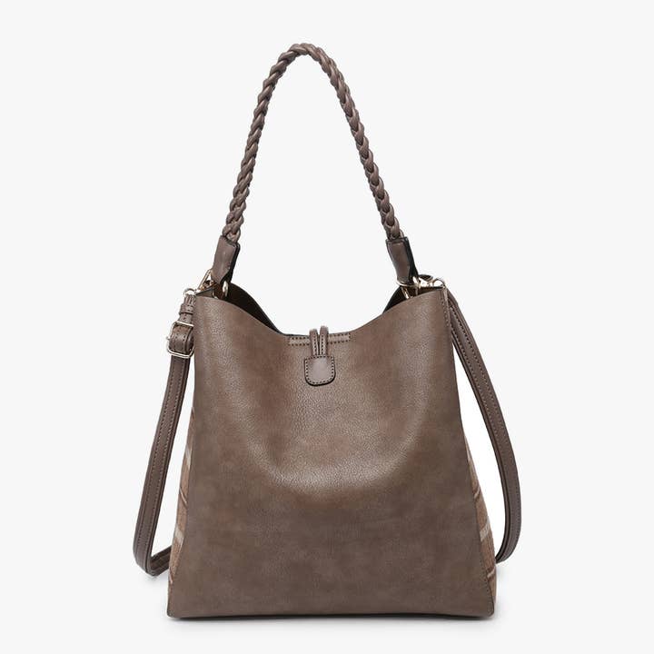 Rust Cream M2175PLD Dina Plaid Contrast Tote w/ Tassel for wholesale on Faire2