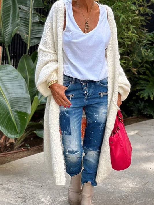 HIDDENBRAND - Wholesale Cardigan - Women's - Love & Peace Exposed Seam Long Maxi Knit Cardigan10