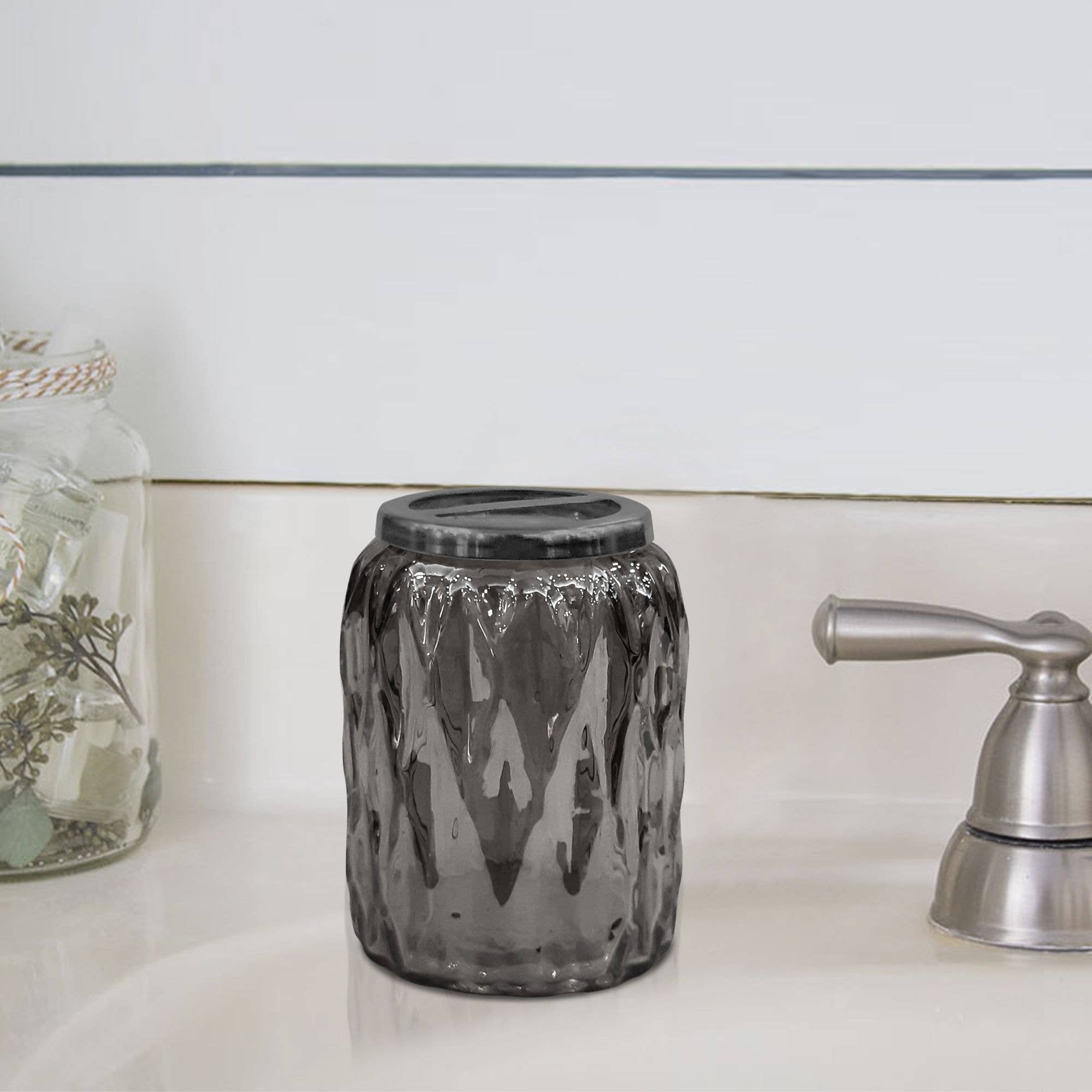 nu steel - Wholesale Toothbrush Holder - Glacier Black Glass & Nickel Steel Toothbrush Holder