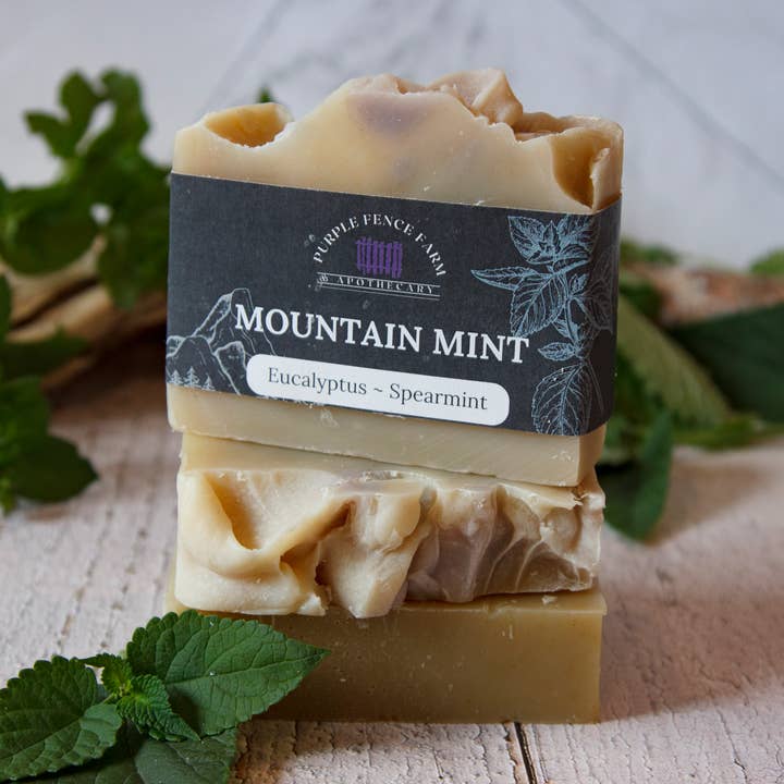 Mountain Mint Natural bar soap, Spearmint & Eucalyptus for wholesale by Purple Fence Farm LLC