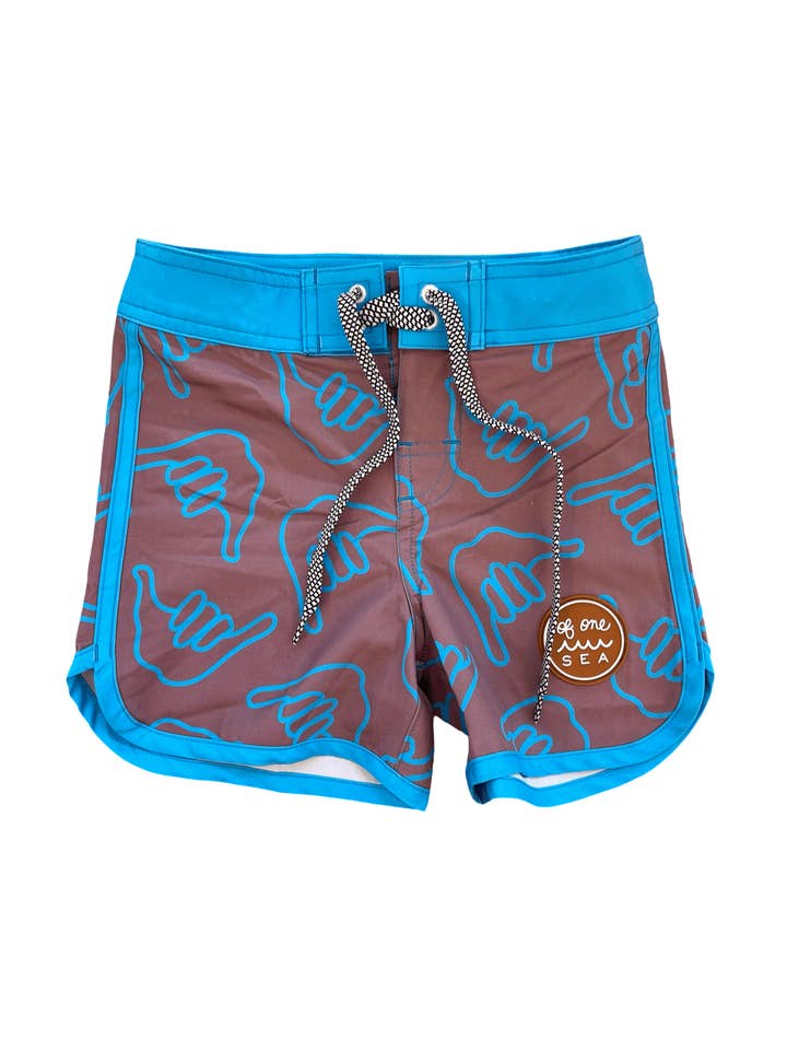Kid’s Retro Boardshorts in Dusty Mauve Shaka for wholesale by Of One Sea