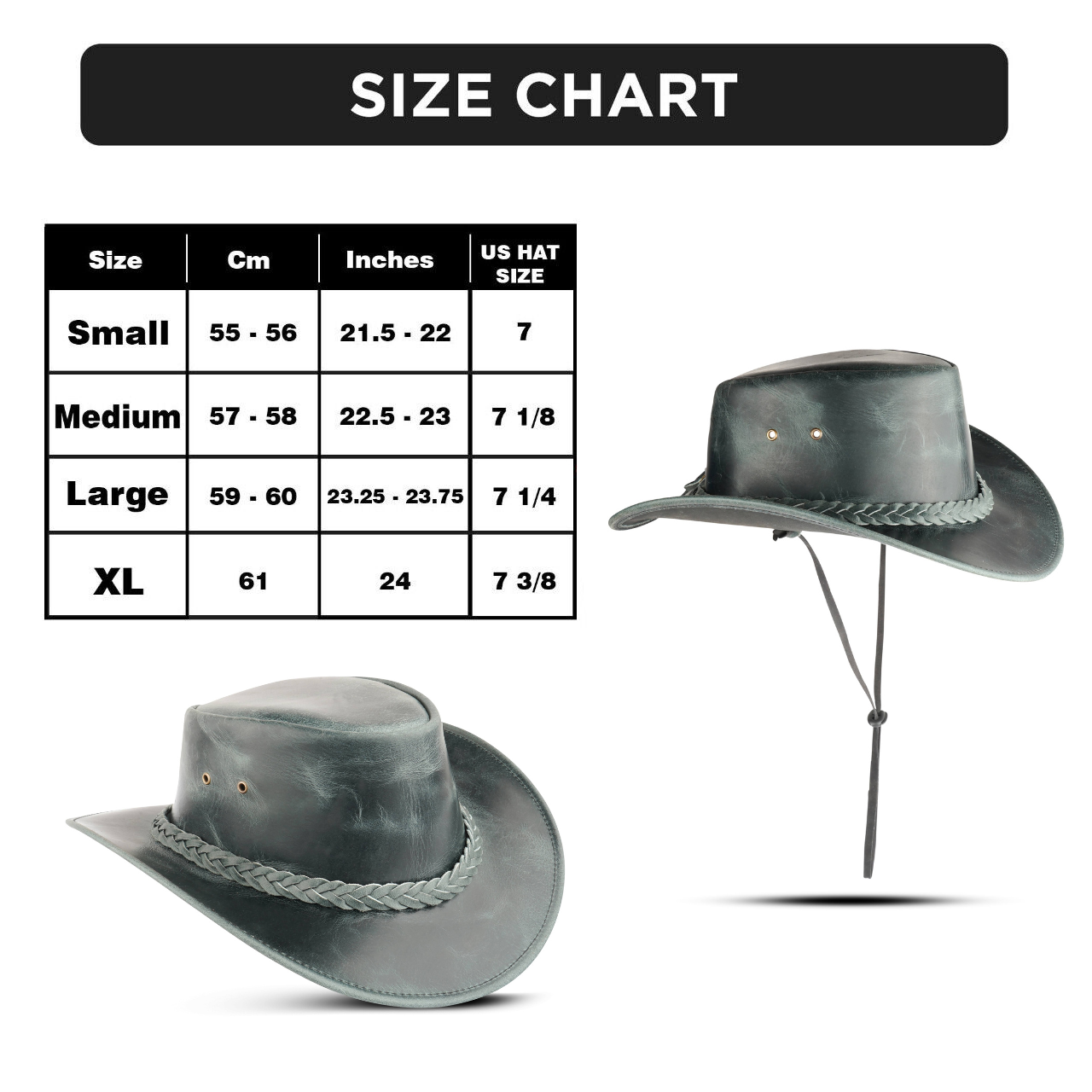 Hadzam - Wholesale Cowboy Hat - Unisex - Men's and Women's Black Western Leather Outback Cowboy Hat1