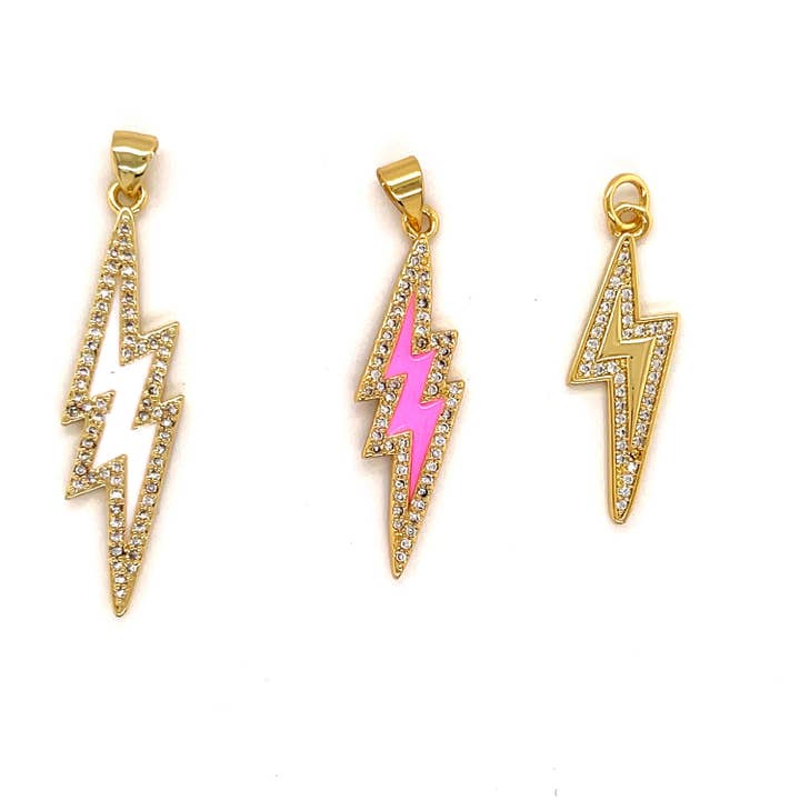 The Bead Bazaar - Wholesale Individual Charm/Pendant - 18K Dainty Enamel Lightning Bolt Pendant For Necklace, Pink