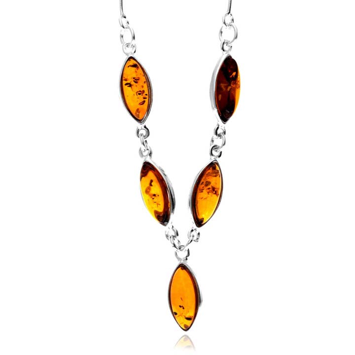 Cognac 925 Sterling Silver & Genuine Baltic Amber Classic Necklace - 6163 for wholesale on Faire