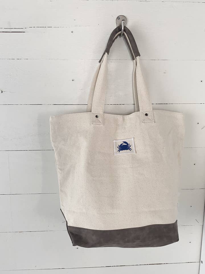 Blue Crab Tote Beach Bag for wholesale by Seagate Studio